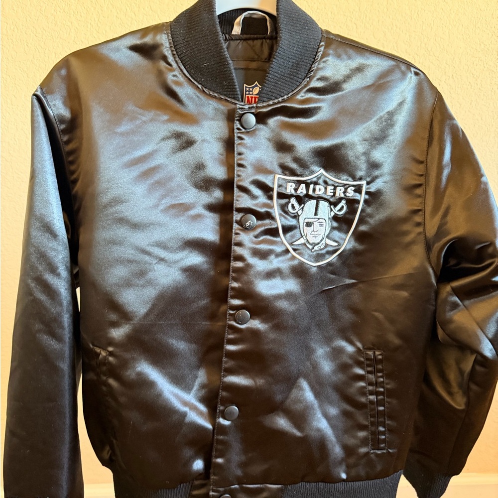 NFL Raiders Black Satin Bomber Jacket